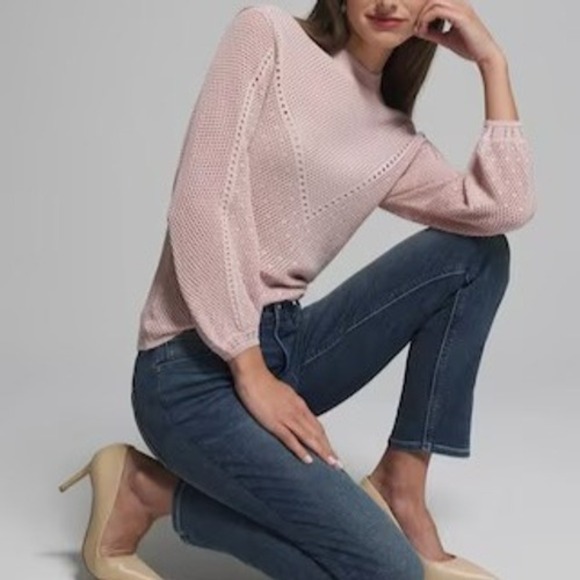 Outlet WHBM Mock Neck Pointelle Pullover Style 570360487- Sz M - Picture 9 of 9